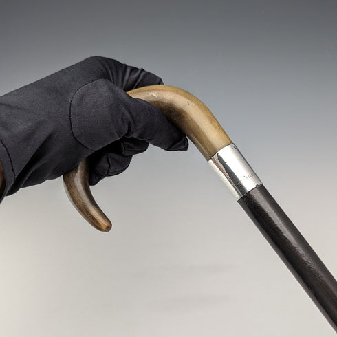 1932年 英国ヴィンテージ 紳士用ステッキ ホーンハンドル 純銀装飾 92cm K&S